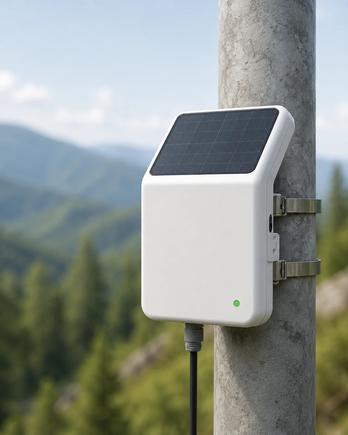 Solar-powered remote sensor mounted outdoors